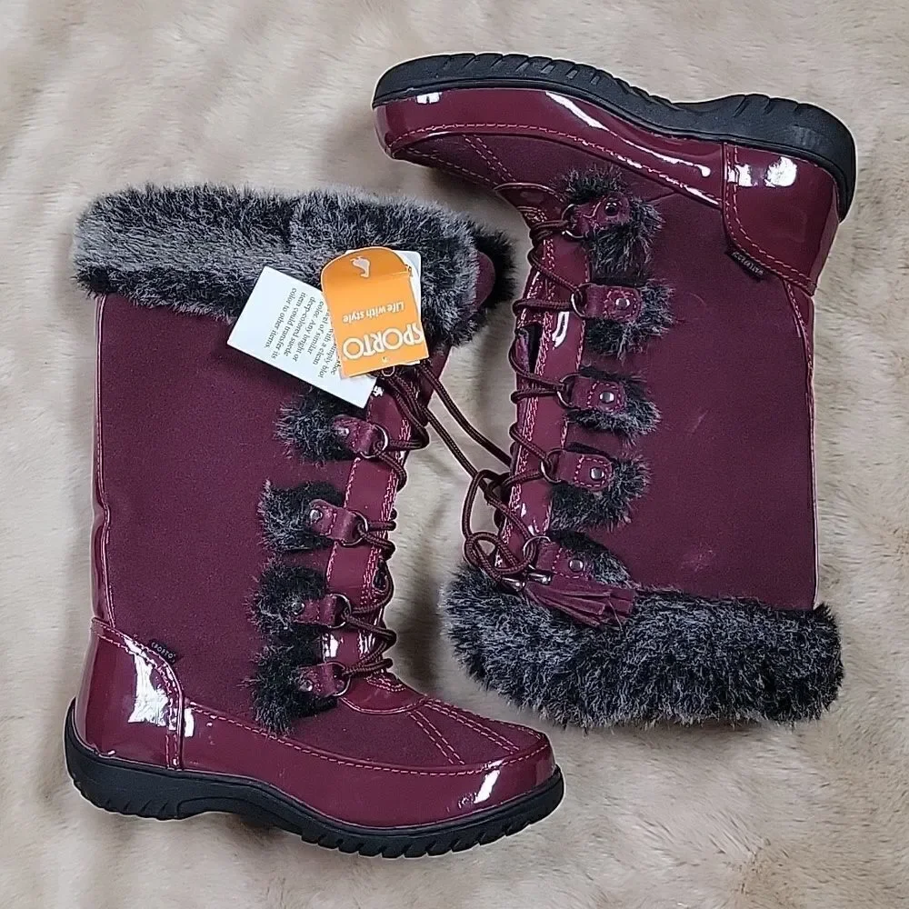 SPORTO MILLIE THERMOLITE WATERPROOF FAUX FUR BURGUNDY MILLIE BOOTS, SIZE 7 - NEW